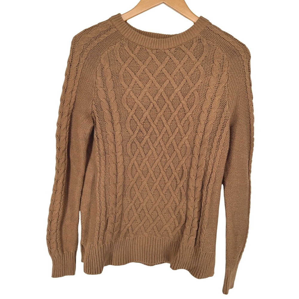 Old Navy Womens Brown Chunky‎ Cable Knit Fisherman Sweater Small Crew Grandpa
